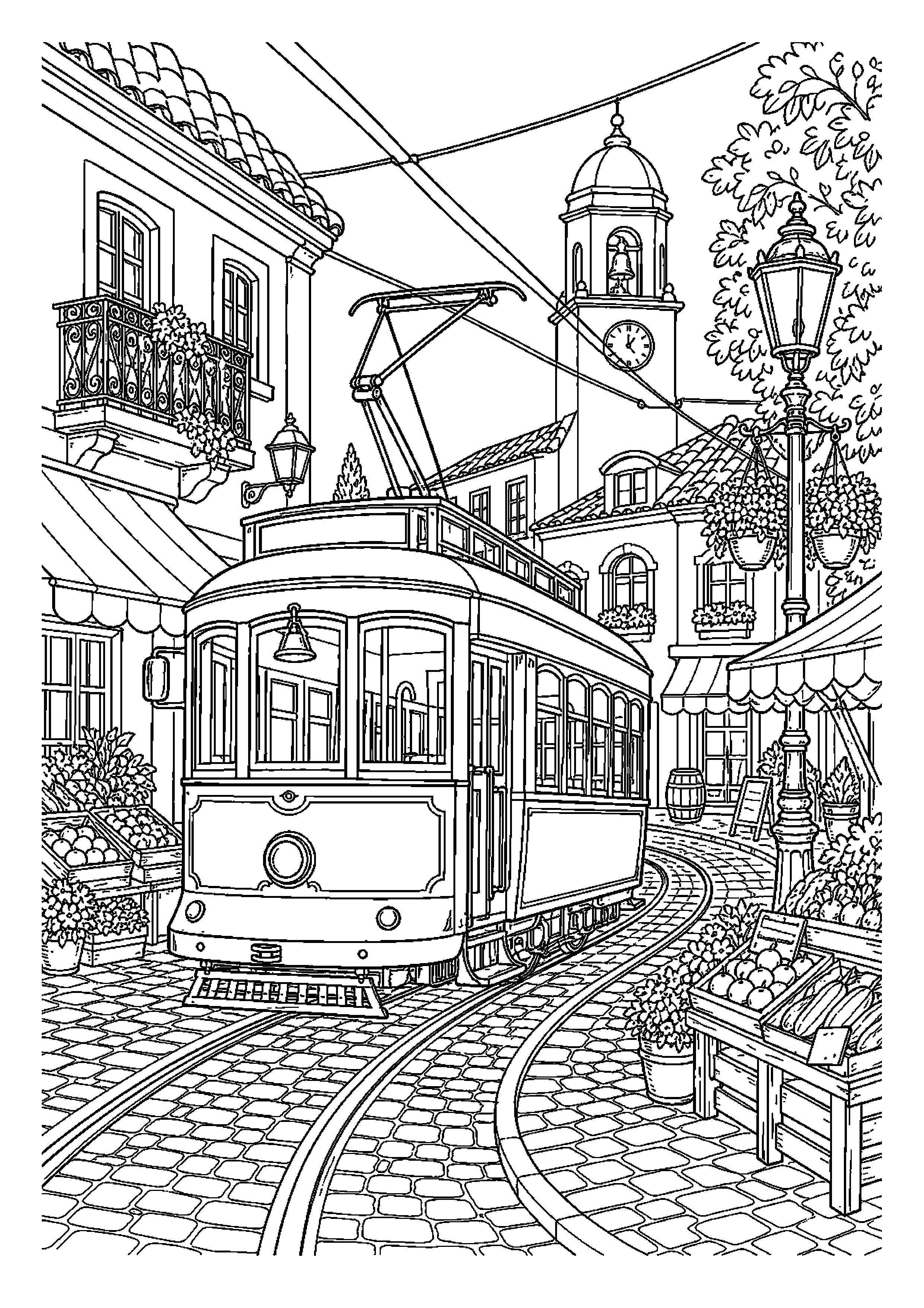 Wagonik tramwaju retro jedzie przez spokojną dzielnicę