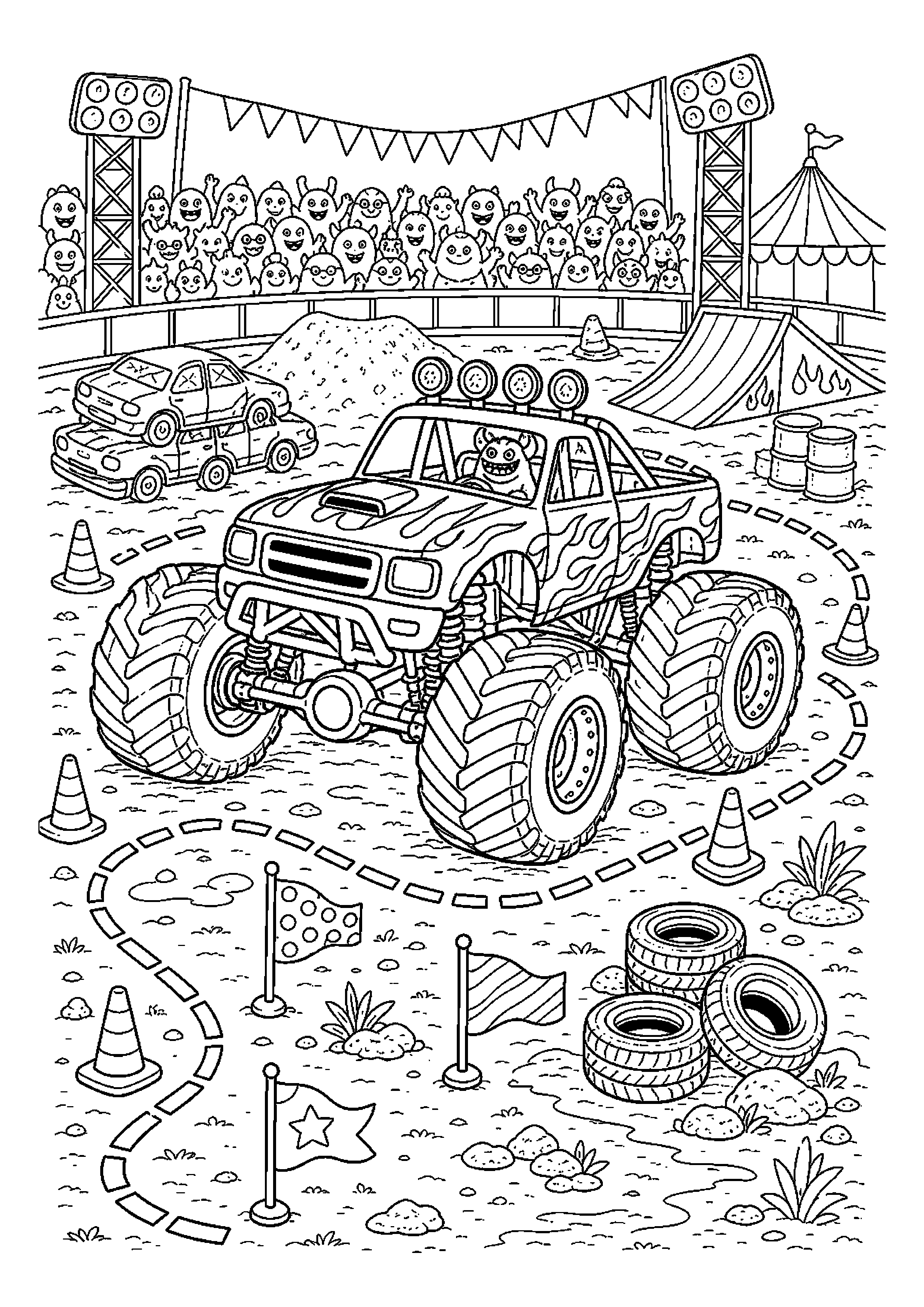 Monster truck pokonuje bezpieczną trasę