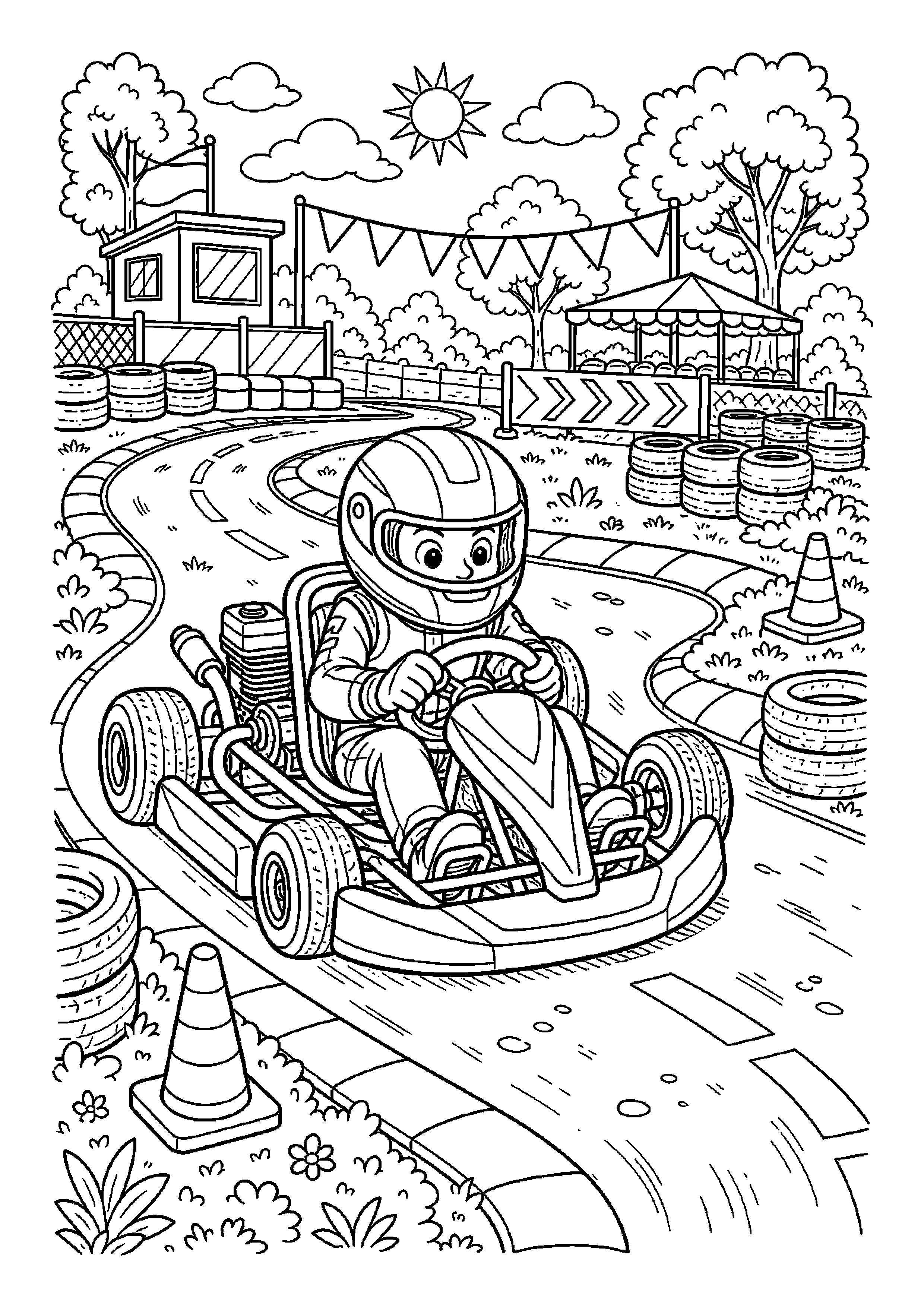 Gokart pokonuje oznaczoną trasę