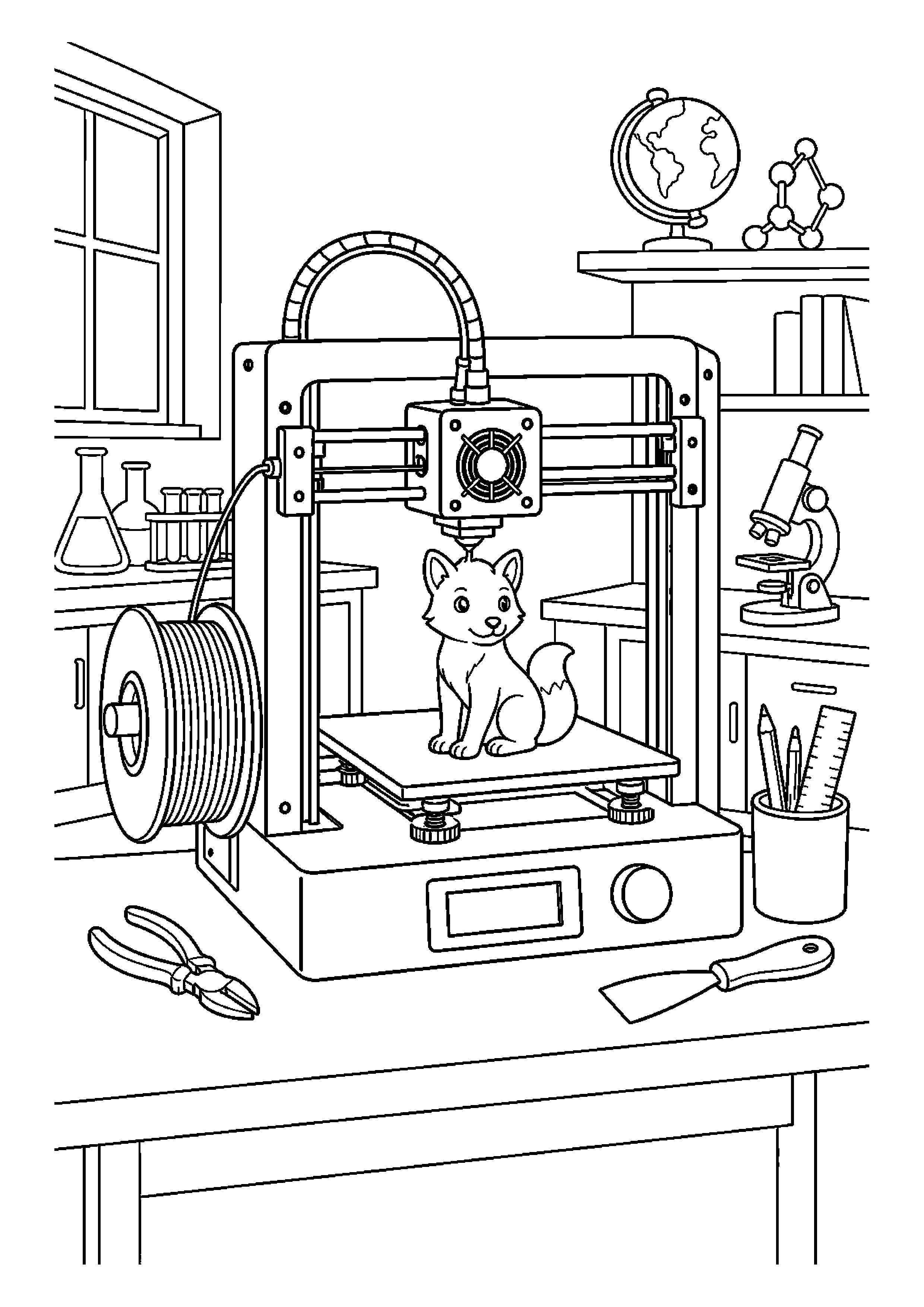 Drukarka 3D drukuje figurkę zwierzęcia w szkolnym laboratorium