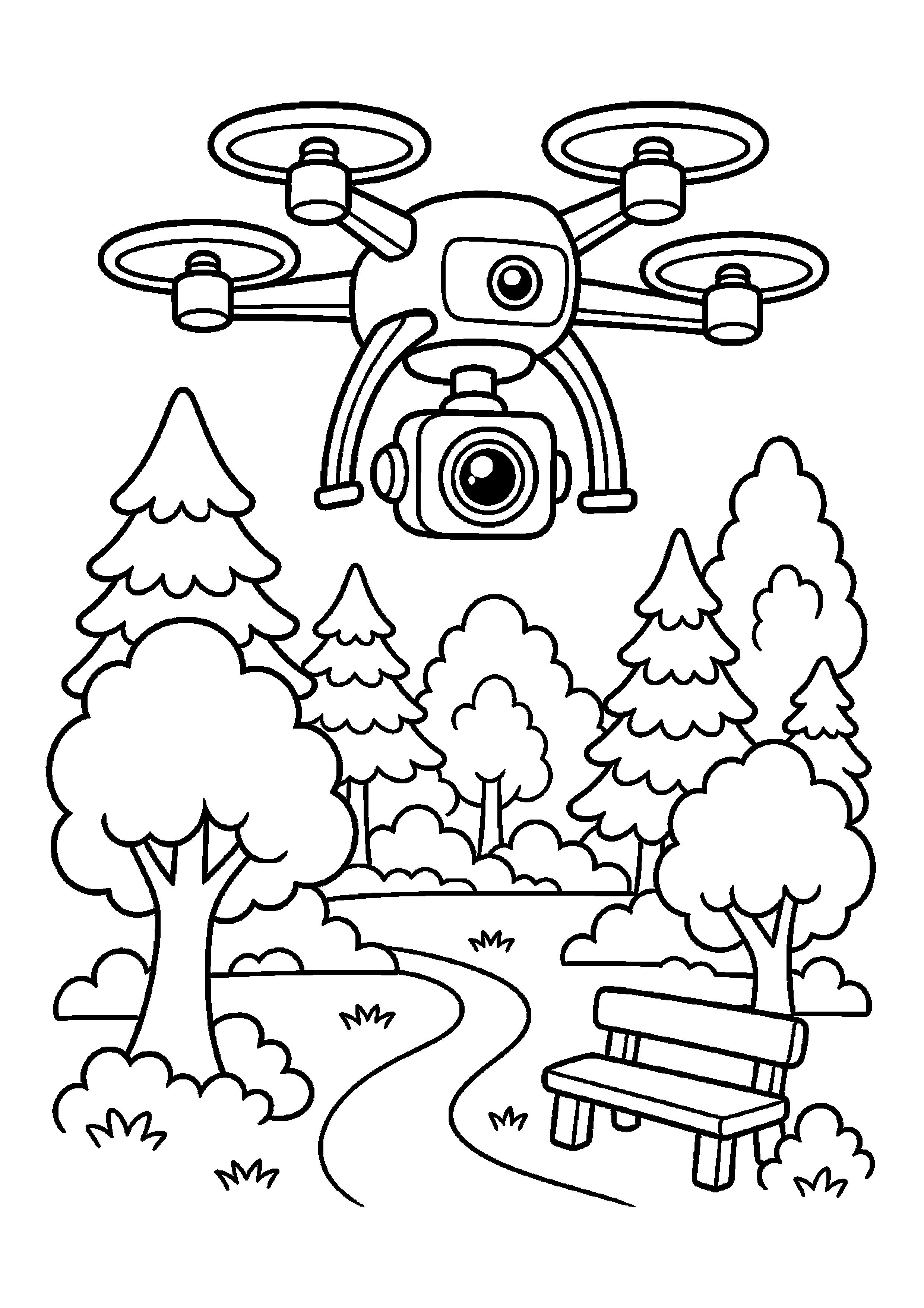 Dron obserwacyjny fotografuje las nad parkiem