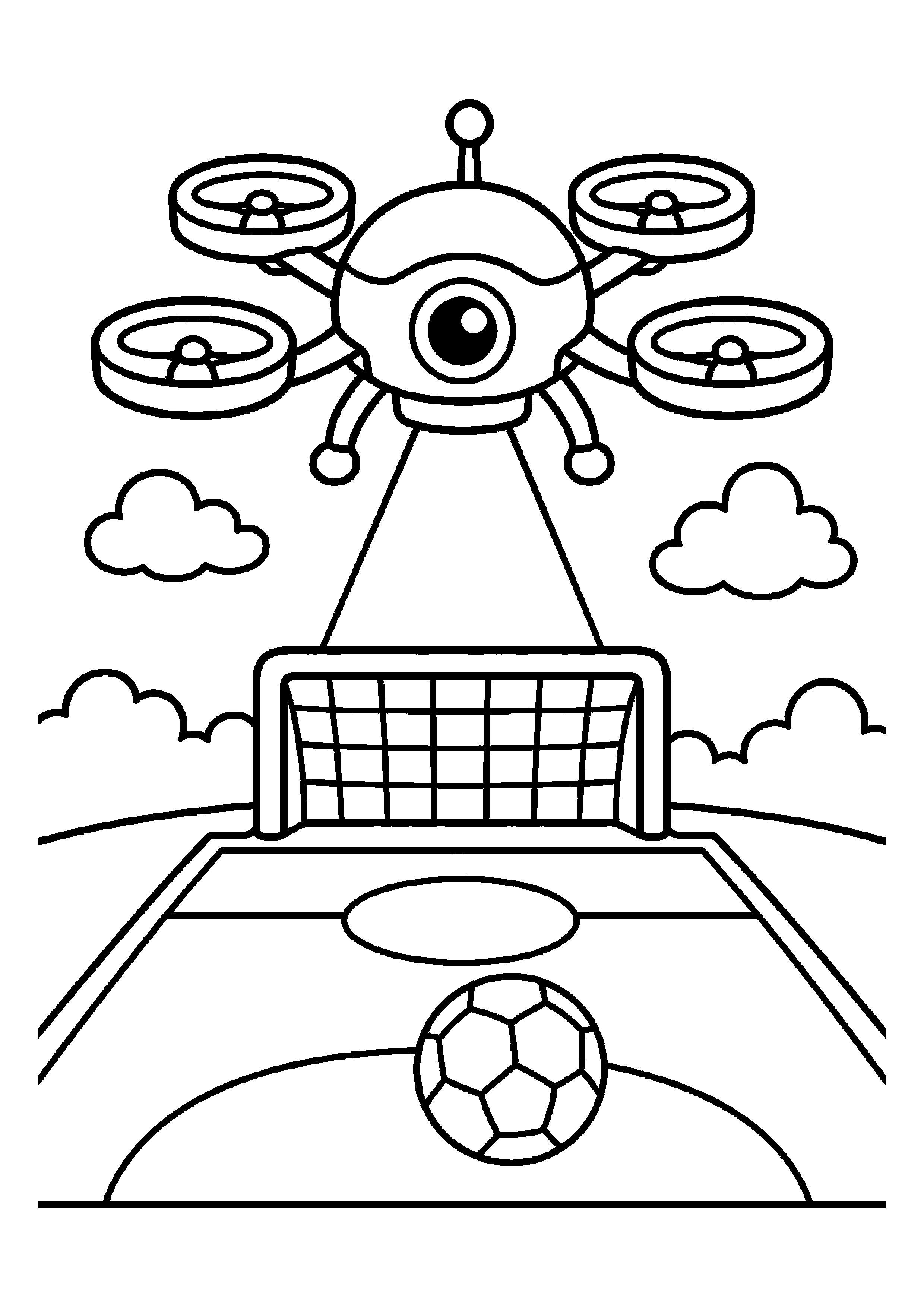 Dron obserwacyjny szuka zagubionej piłki nad boiskiem