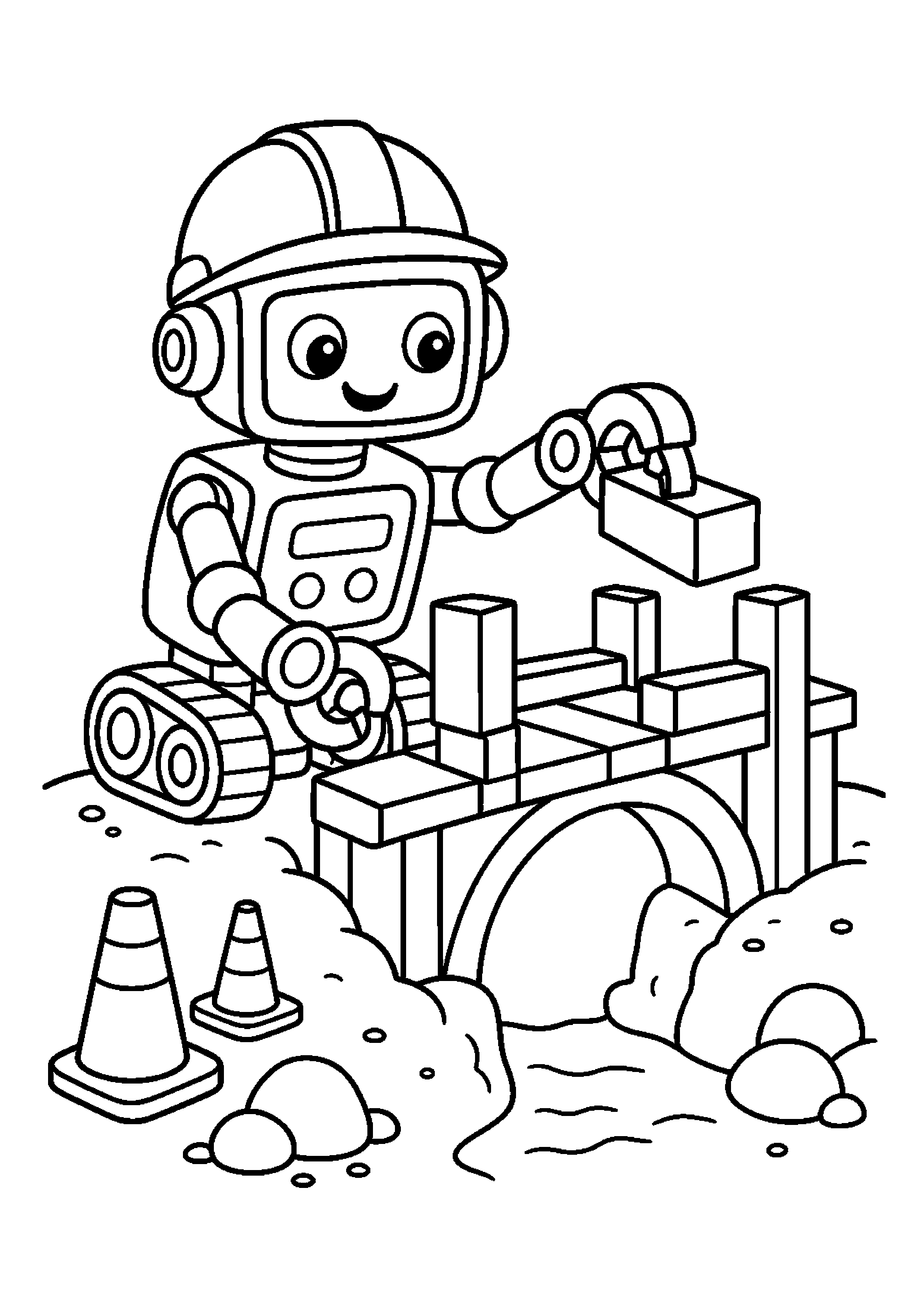 Robot budowniczy buduje mały most na placu testowym