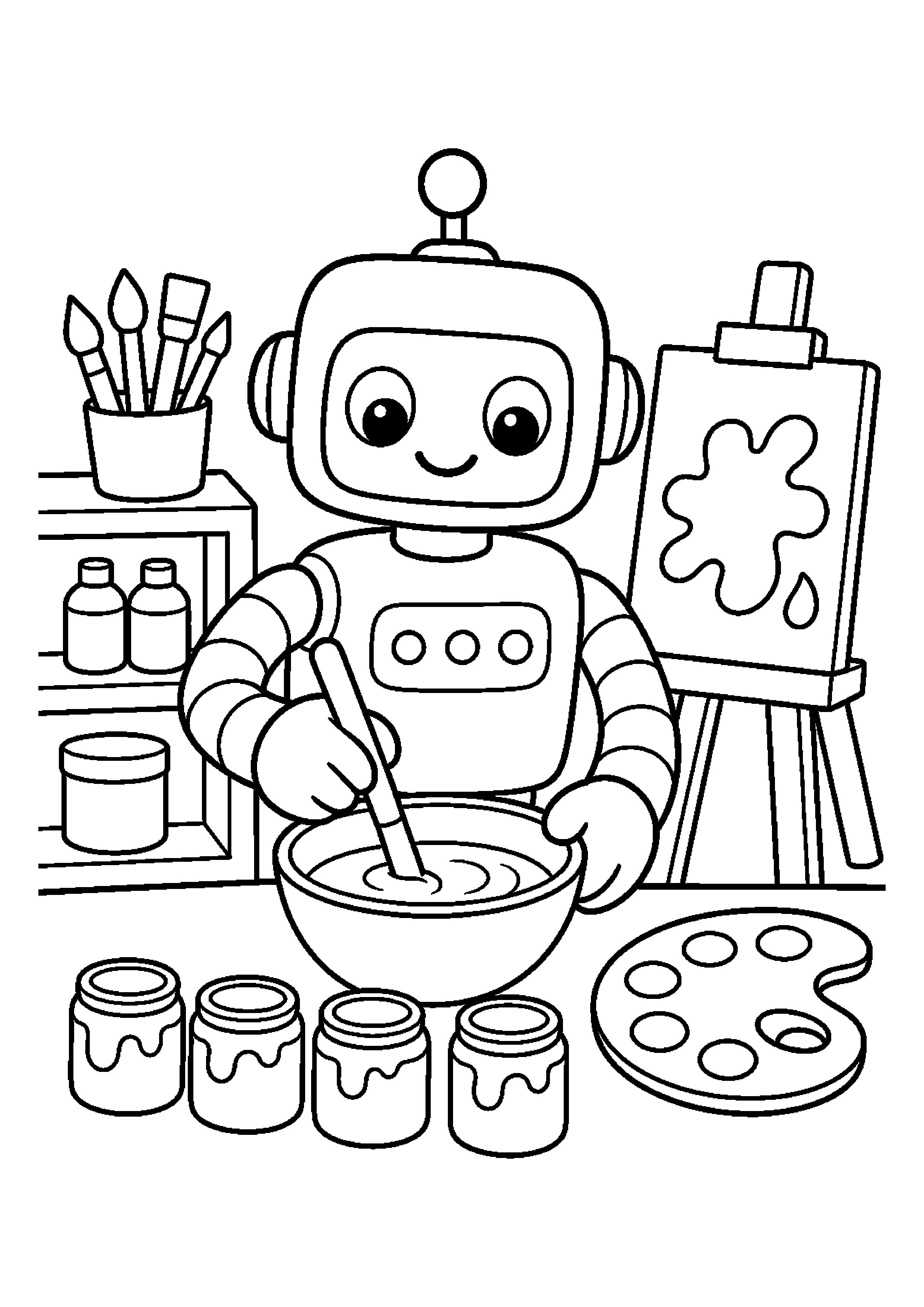 Robot malarz miesza farby w pracowni