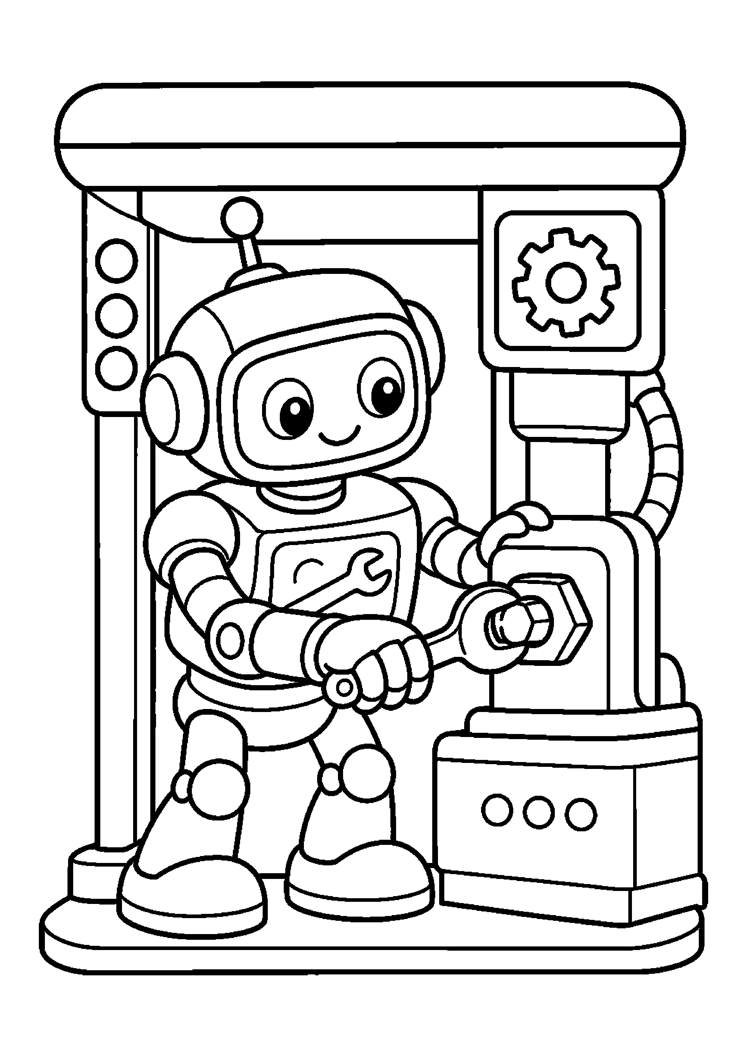 Robot naprawczy dokręca śrubę na stacji serwisowej