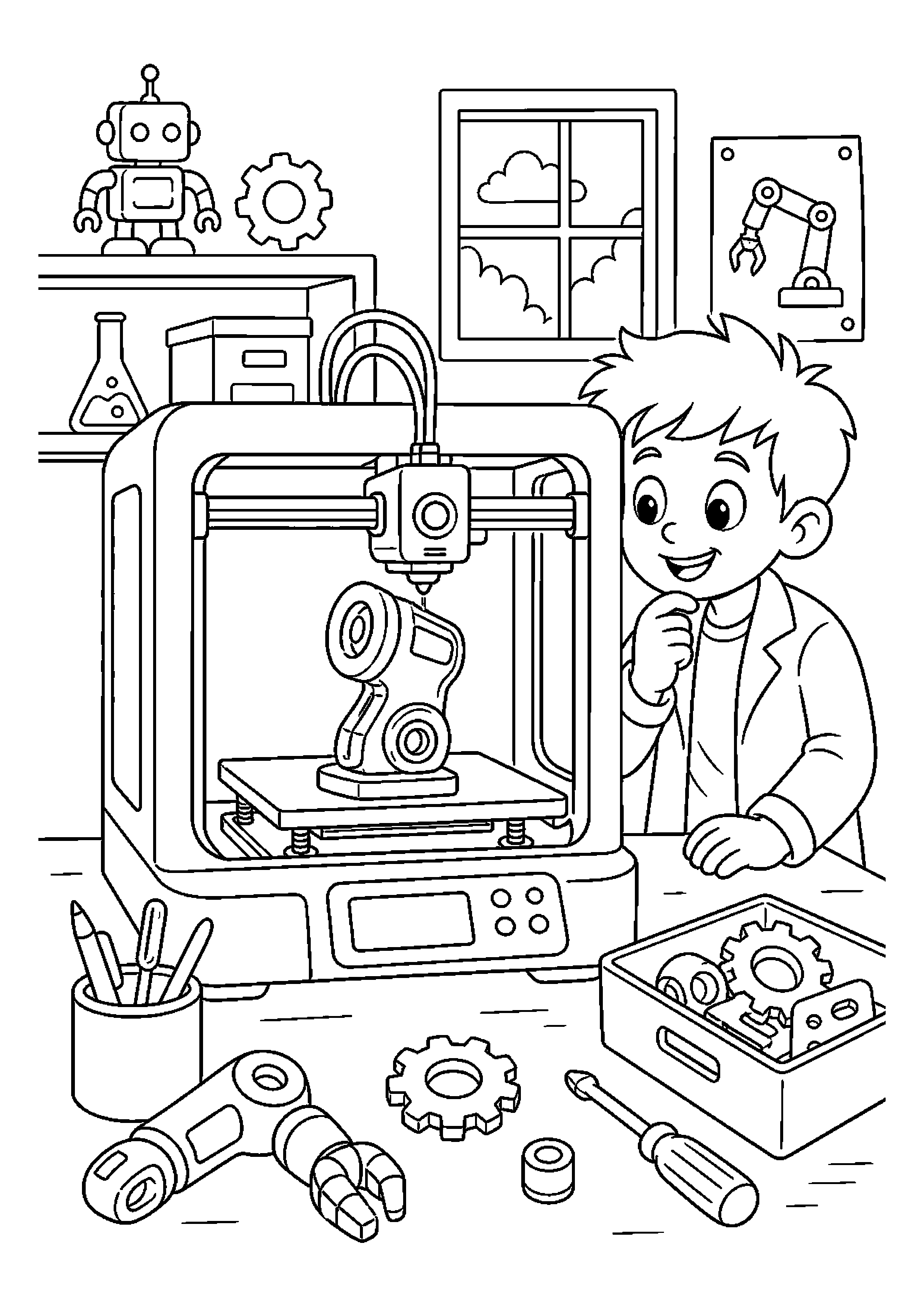 Drukarka 3D buduje część robota w szkolnym laboratorium
