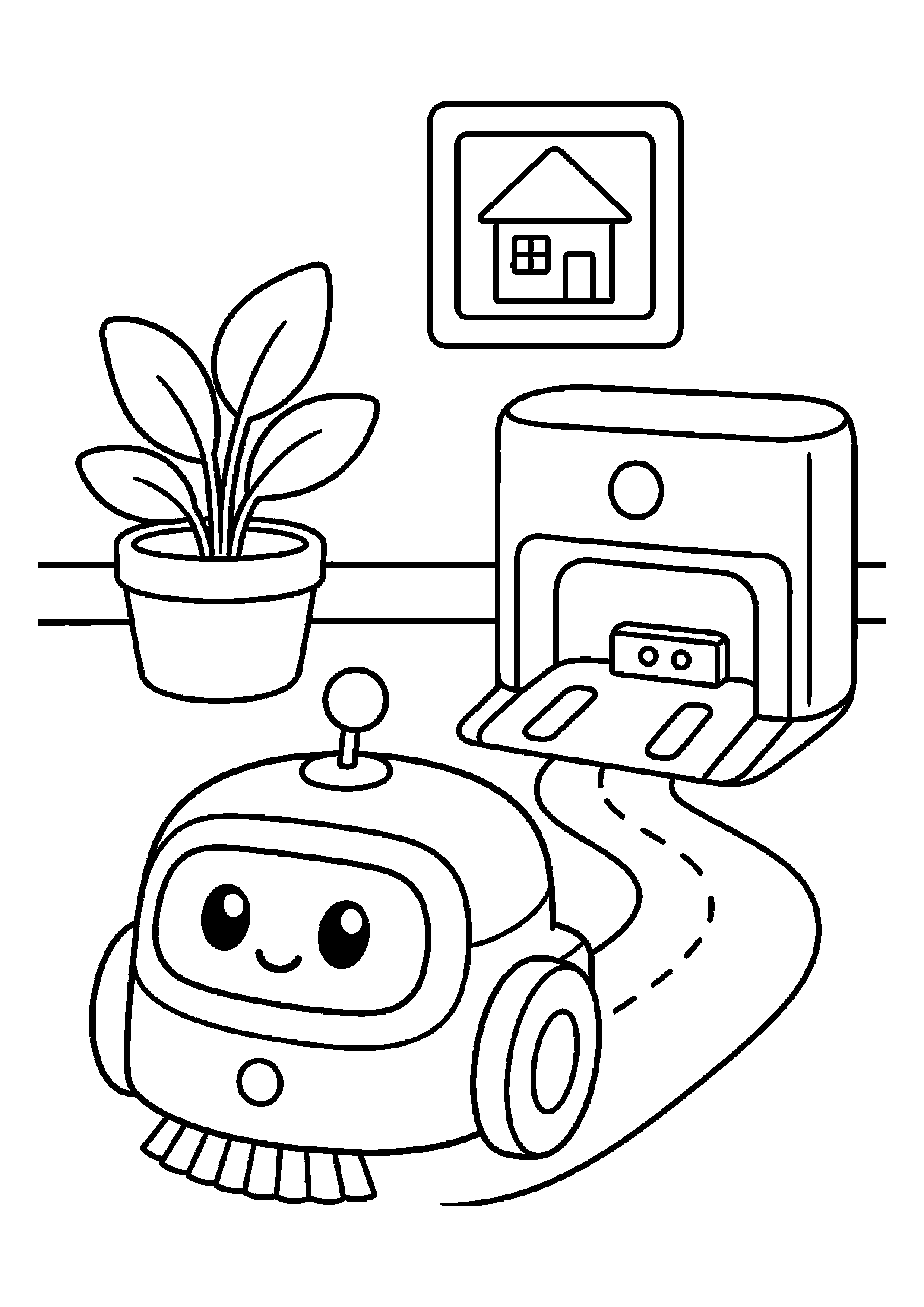 Robot sprzątający wraca do stacji w domu