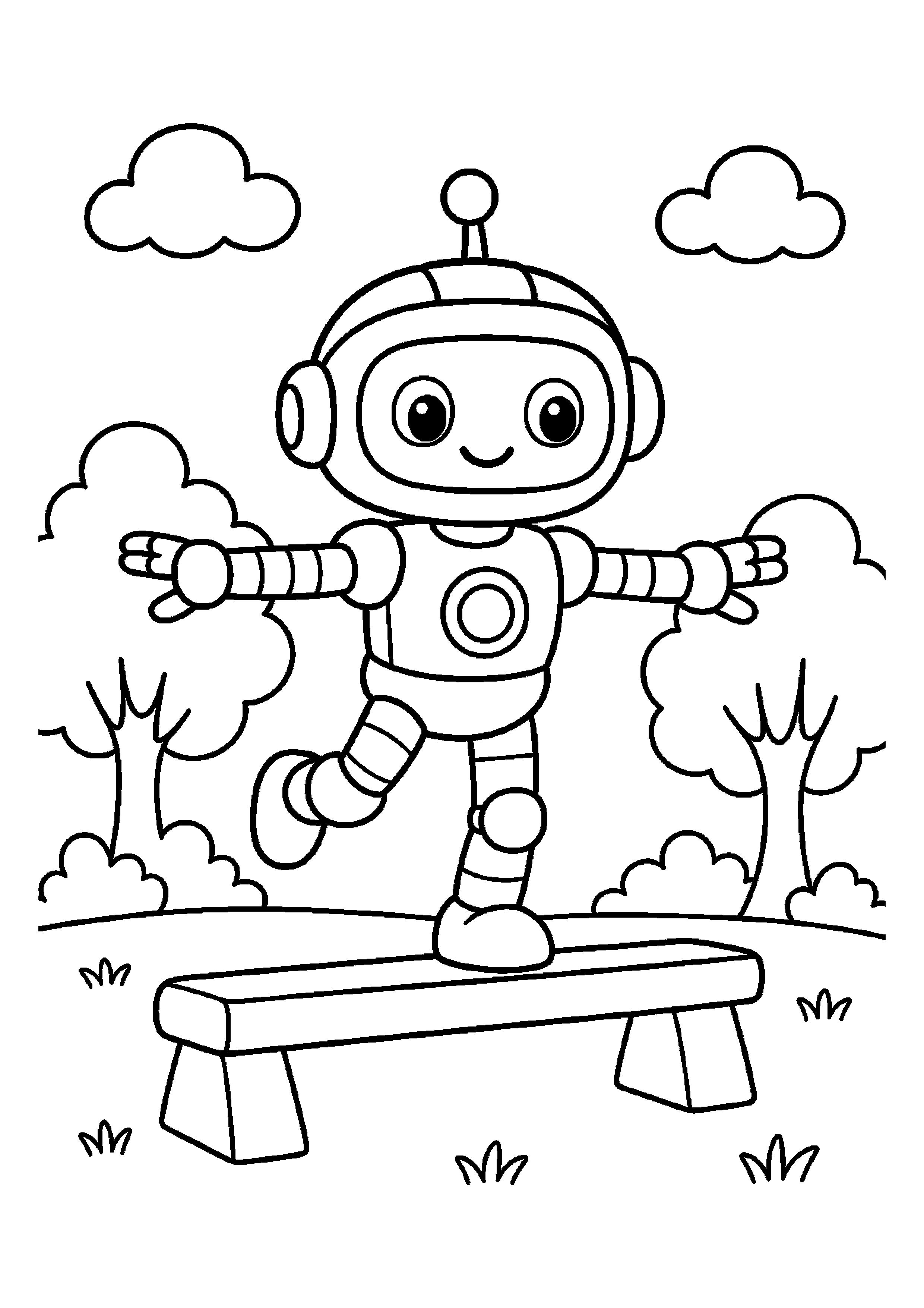 Robot sportowiec ćwiczy równowagę w parku
