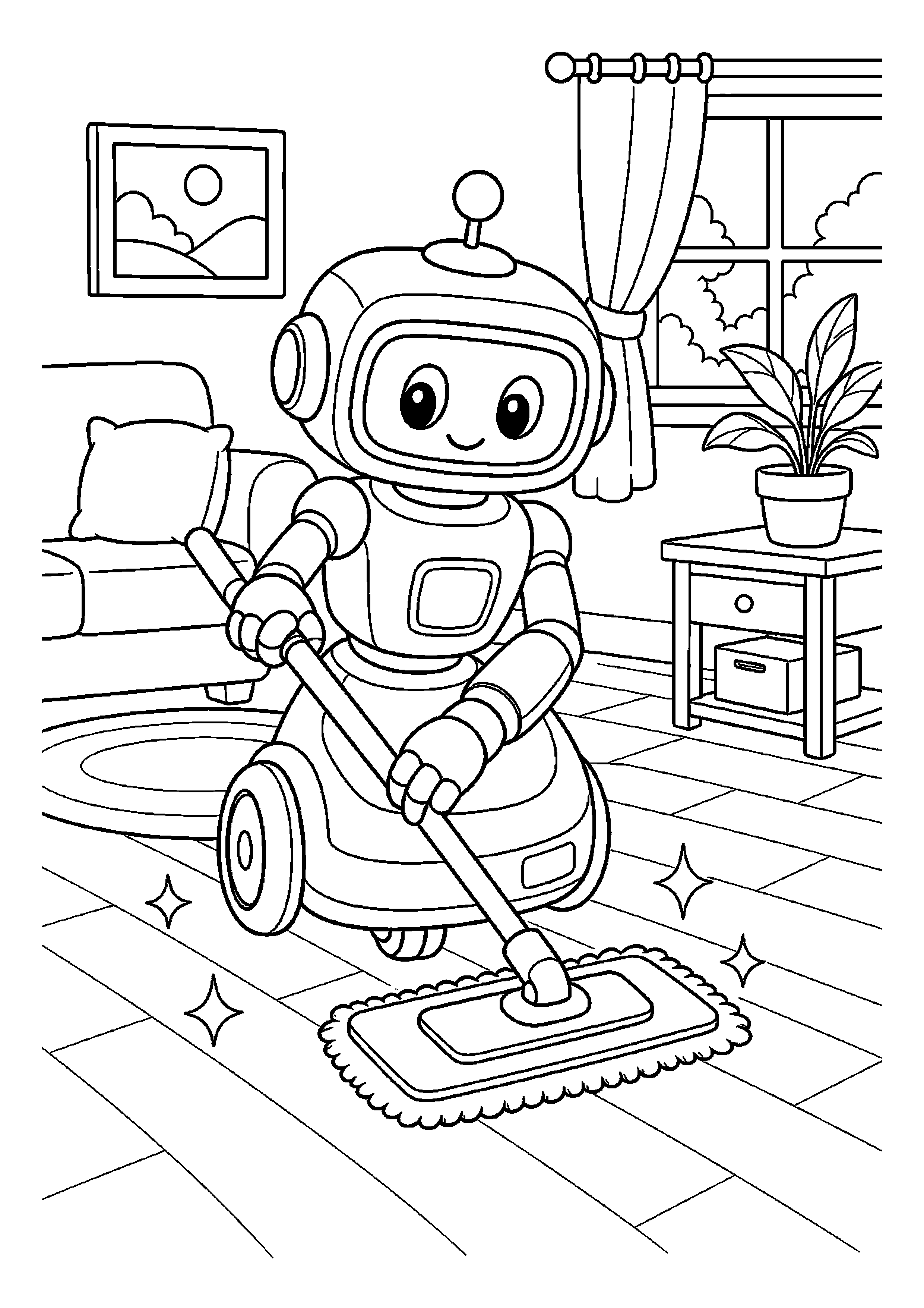 Robot sprzątający czyści podłogę w domu