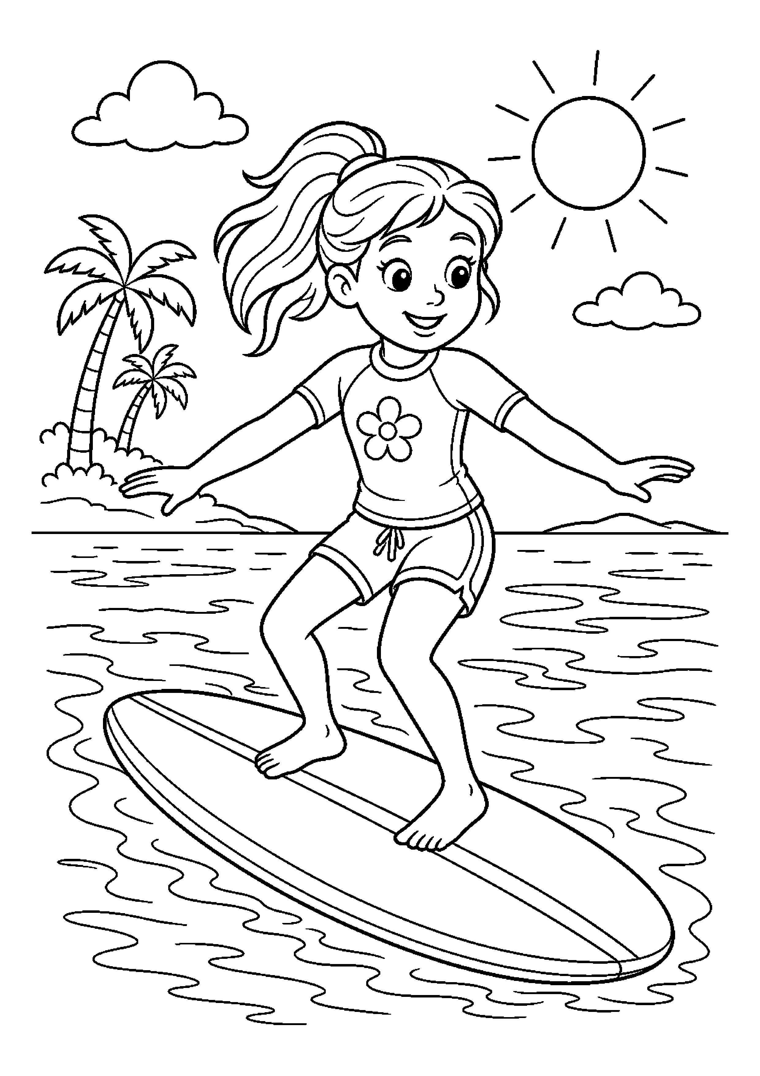 Surferka ćwiczy równowagę przy spokojnym morzu