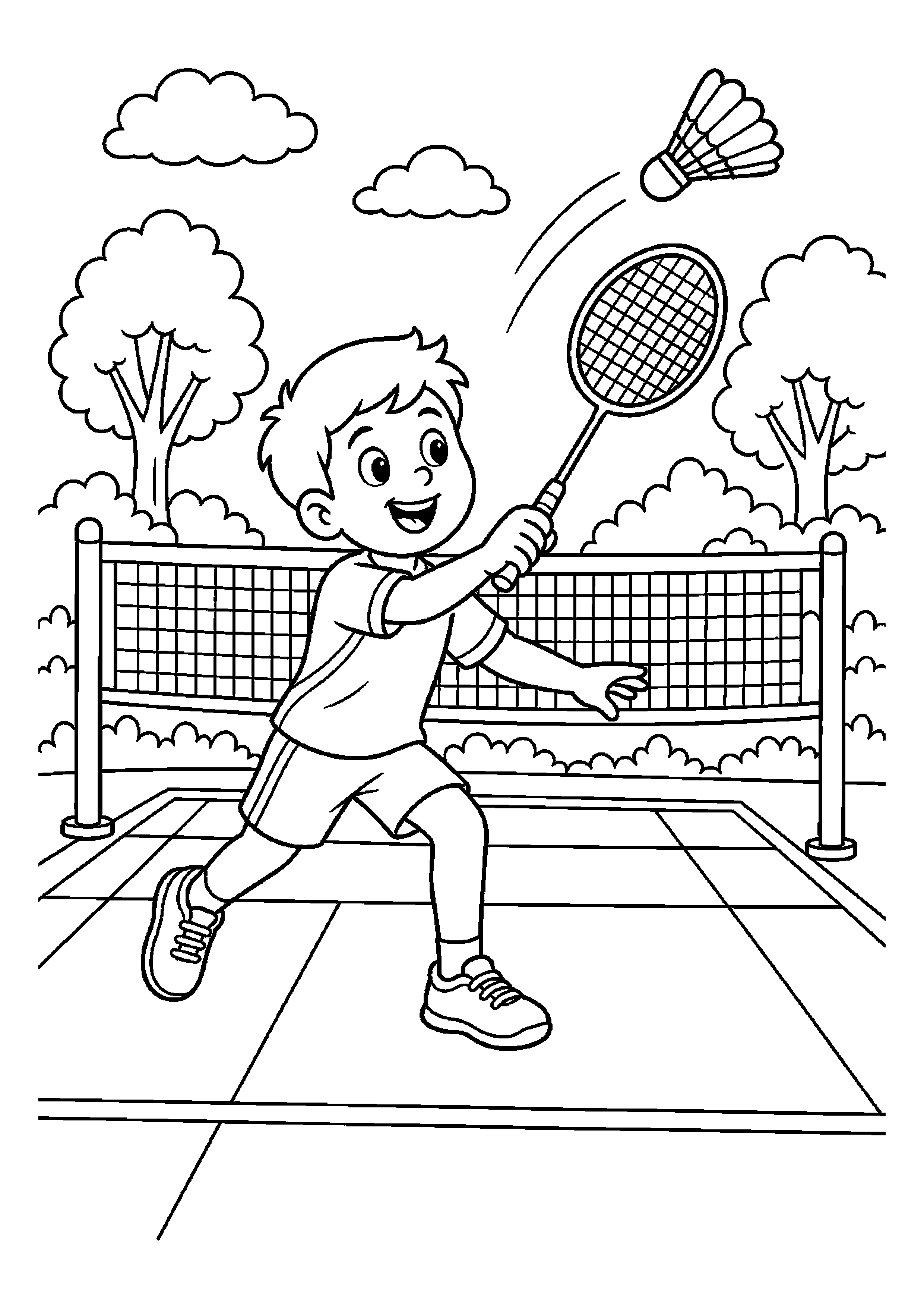 Badmintonistka odbija lotkę na boisku rekreacyjnym