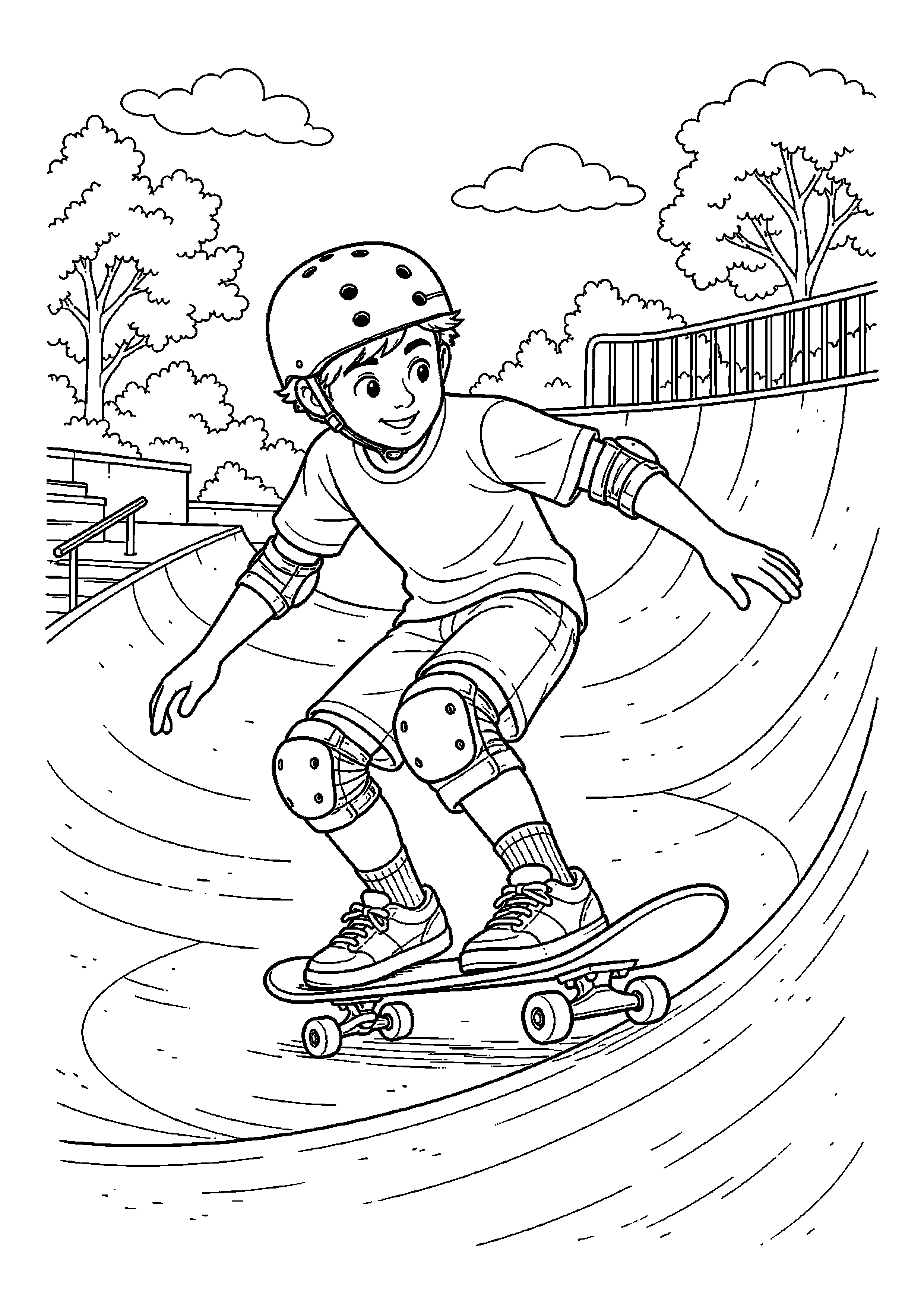 Deskorolkarka ćwiczy bezpieczny skręt w skateparku
