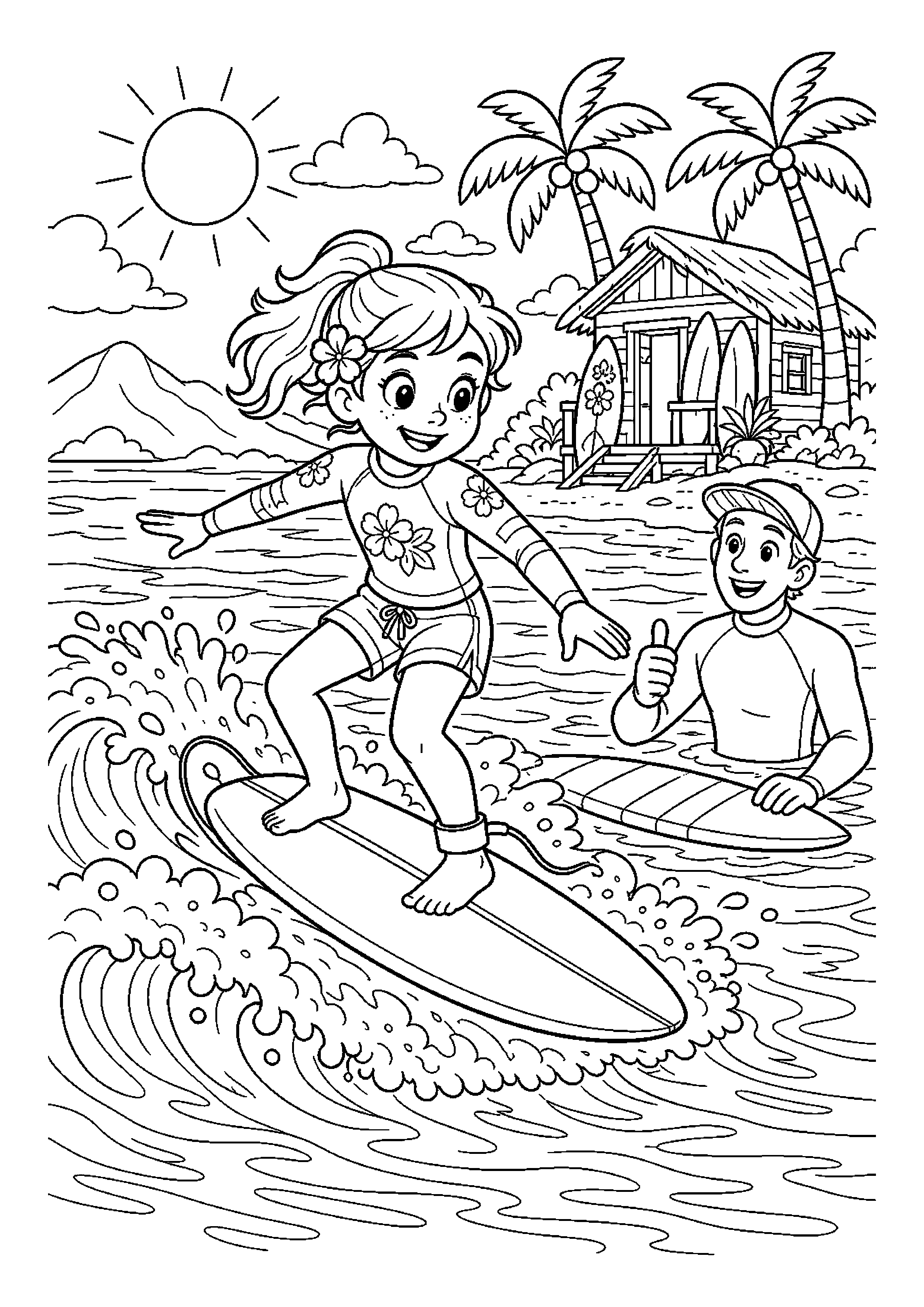 Surferka łapie małą falę podczas lekcji