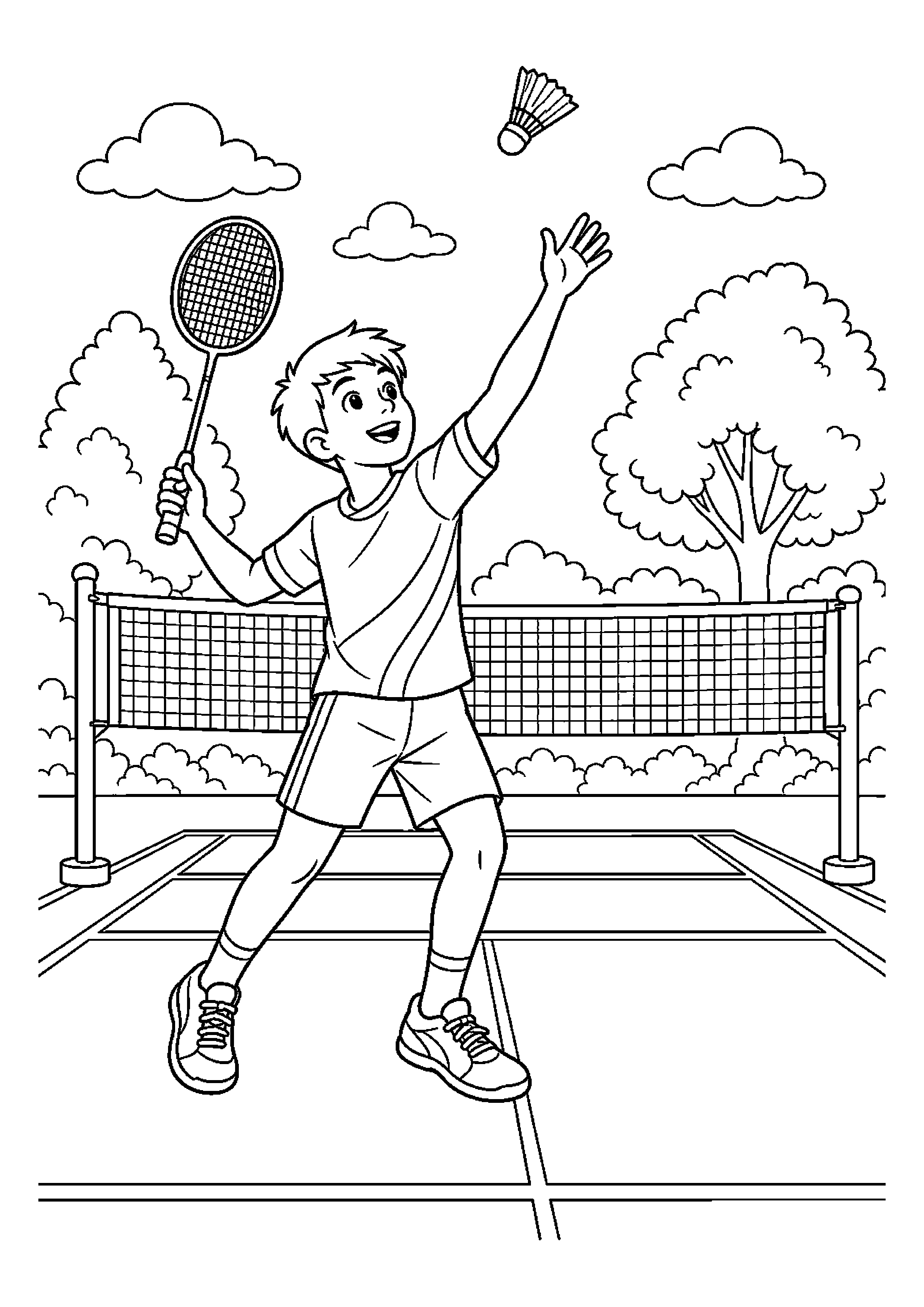 Badmintonistka wykonuje wysoki serwis na boisku rekreacyjnym