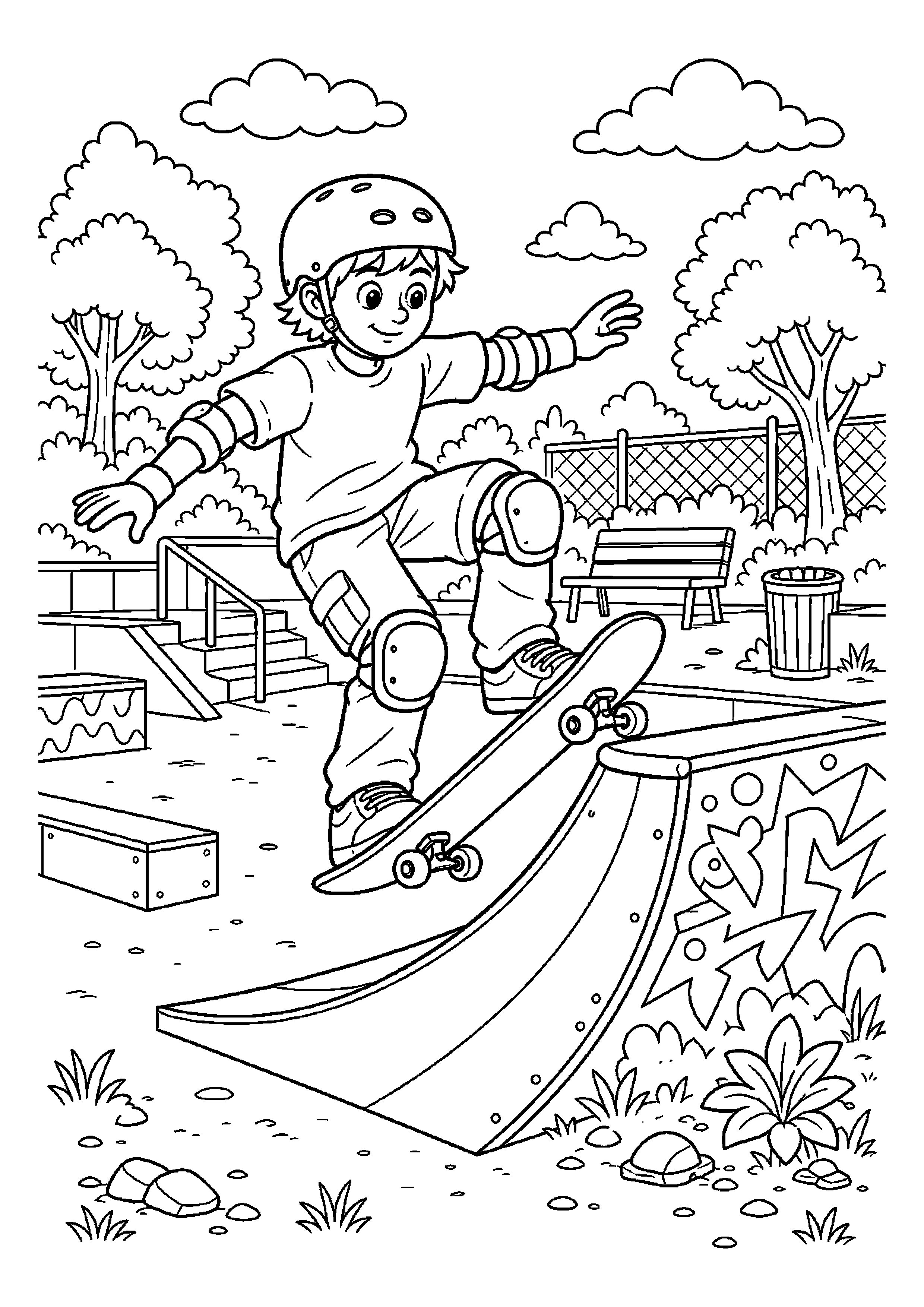 Deskorolkarka pokonuje niski podjazd w skateparku