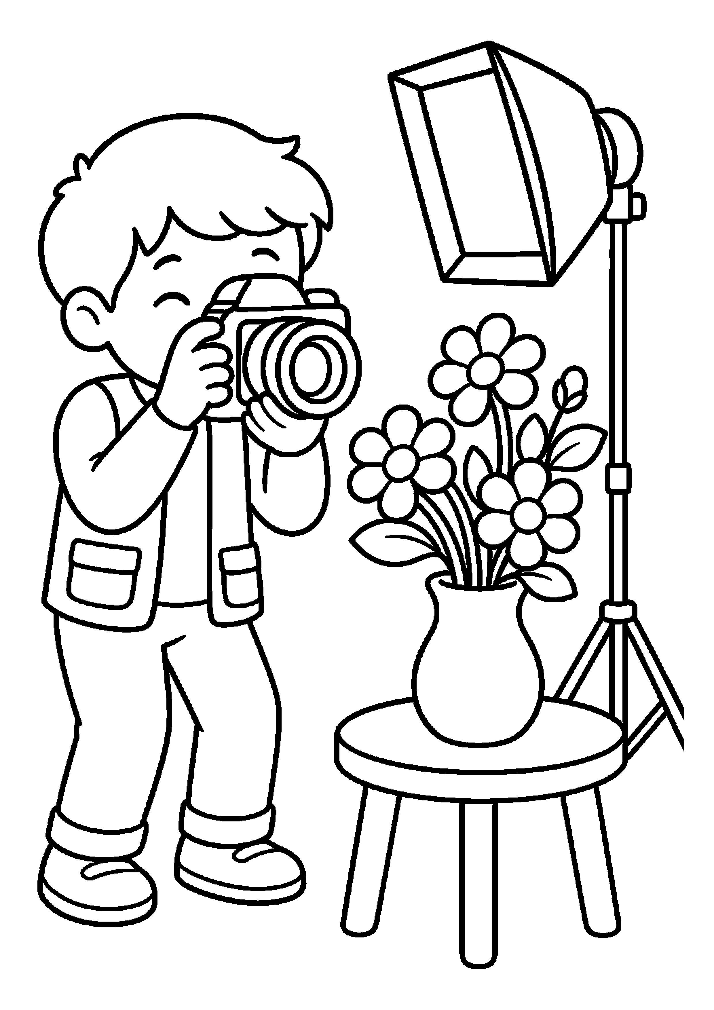 Fotografka fotografuje kwiaty w jasnym studio