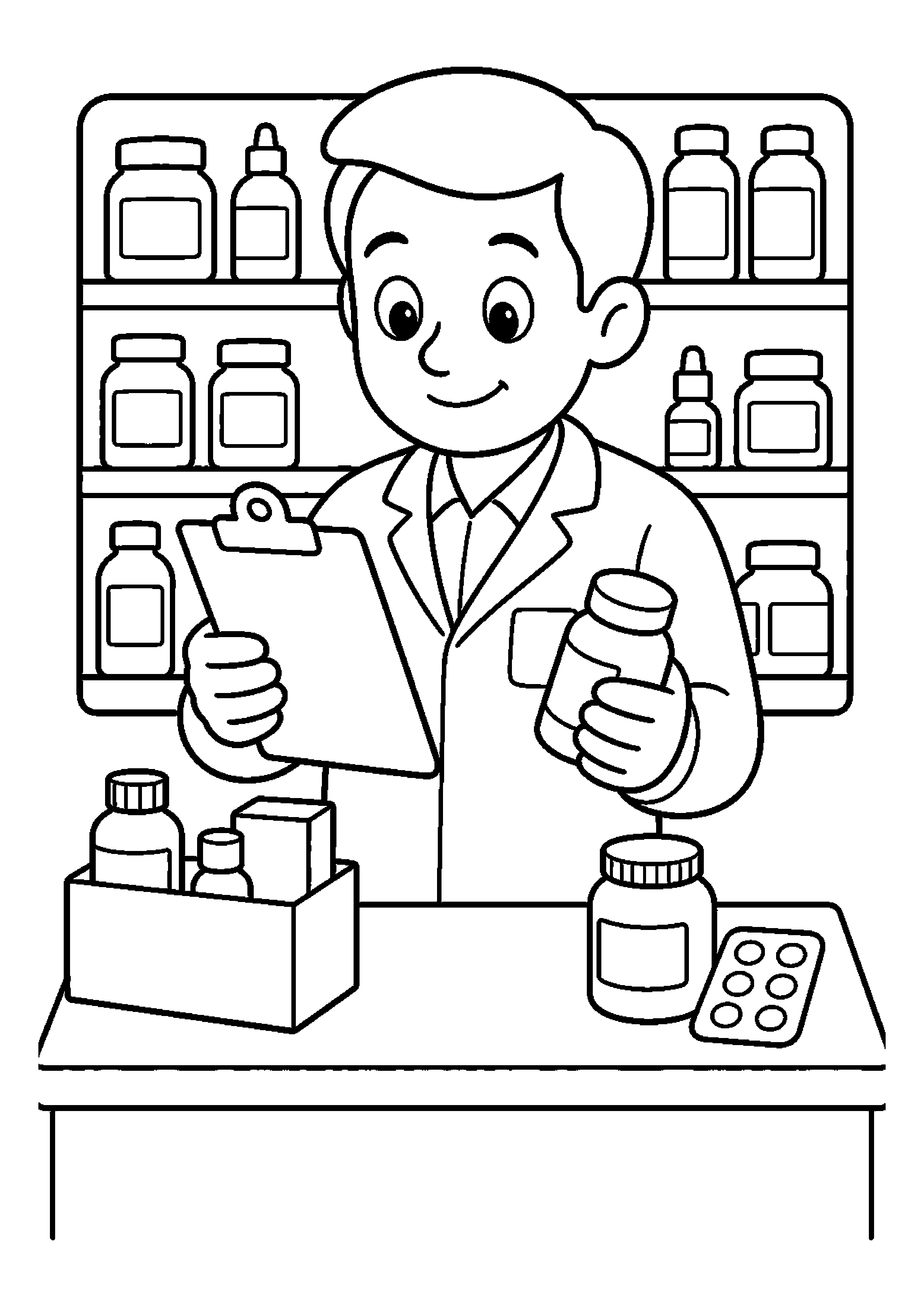 Farmaceuta sprawdza zamówienie przy ladzie