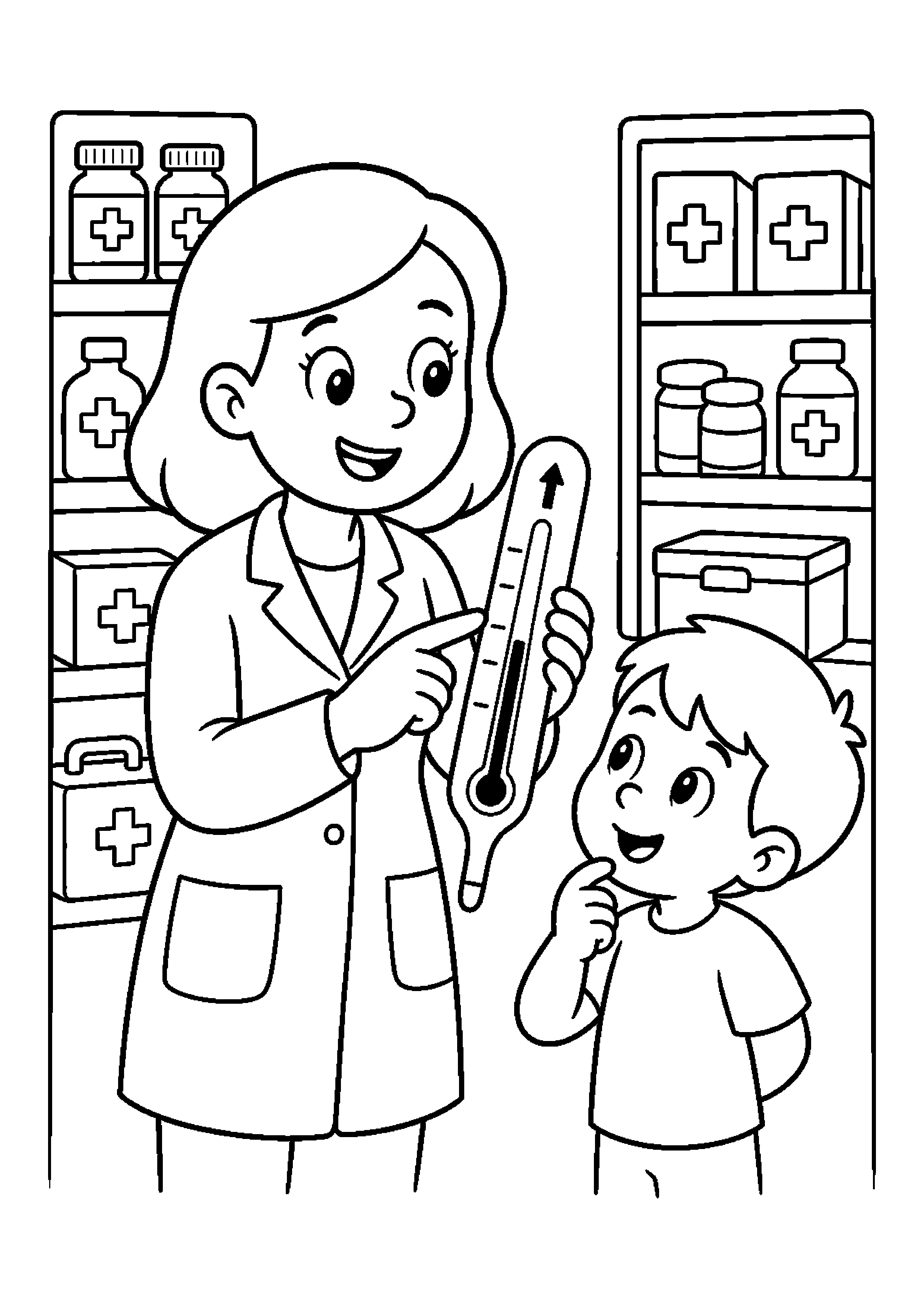 Farmaceuta wyjaśnia działanie termometru w magazynie medycznym