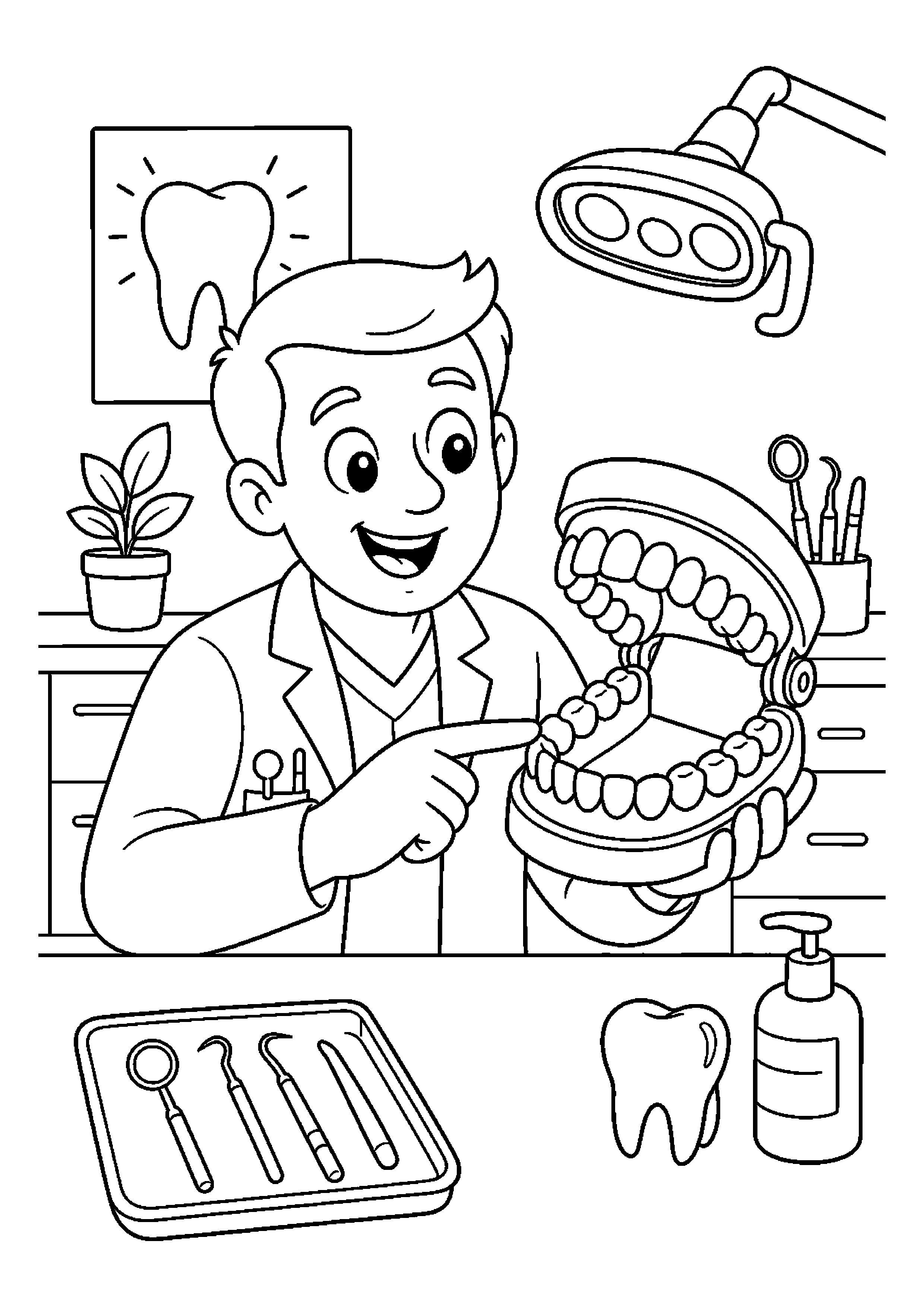 Dentystka liczy zdrowe zęby przy modelu szczęki