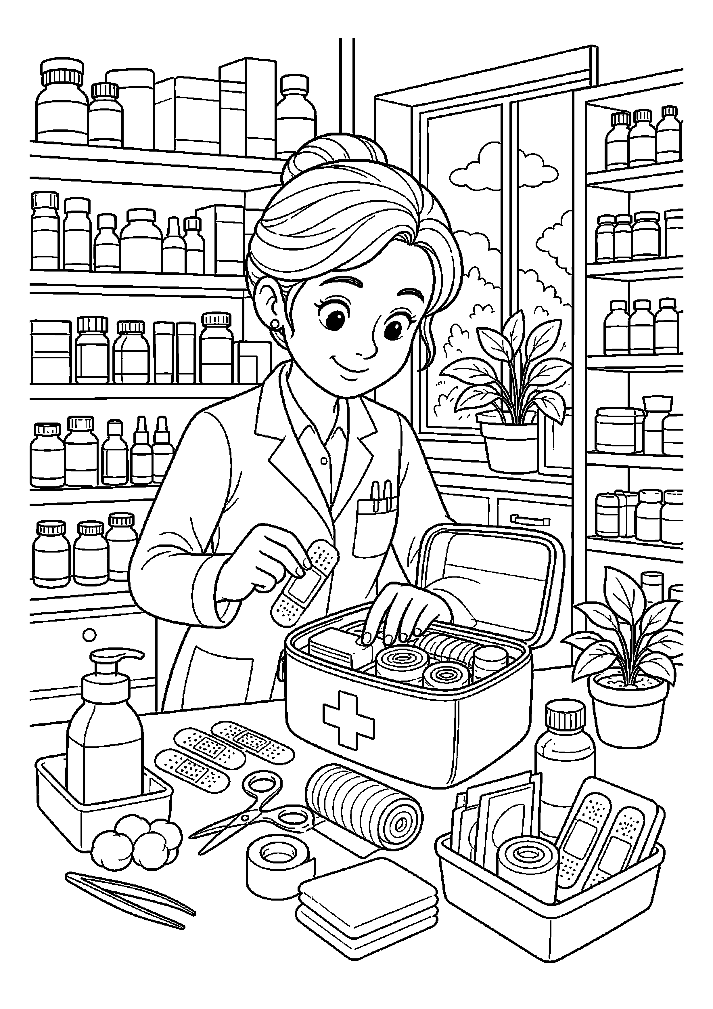 Farmaceuta przygotowuje zestaw opatrunkowy w aptece