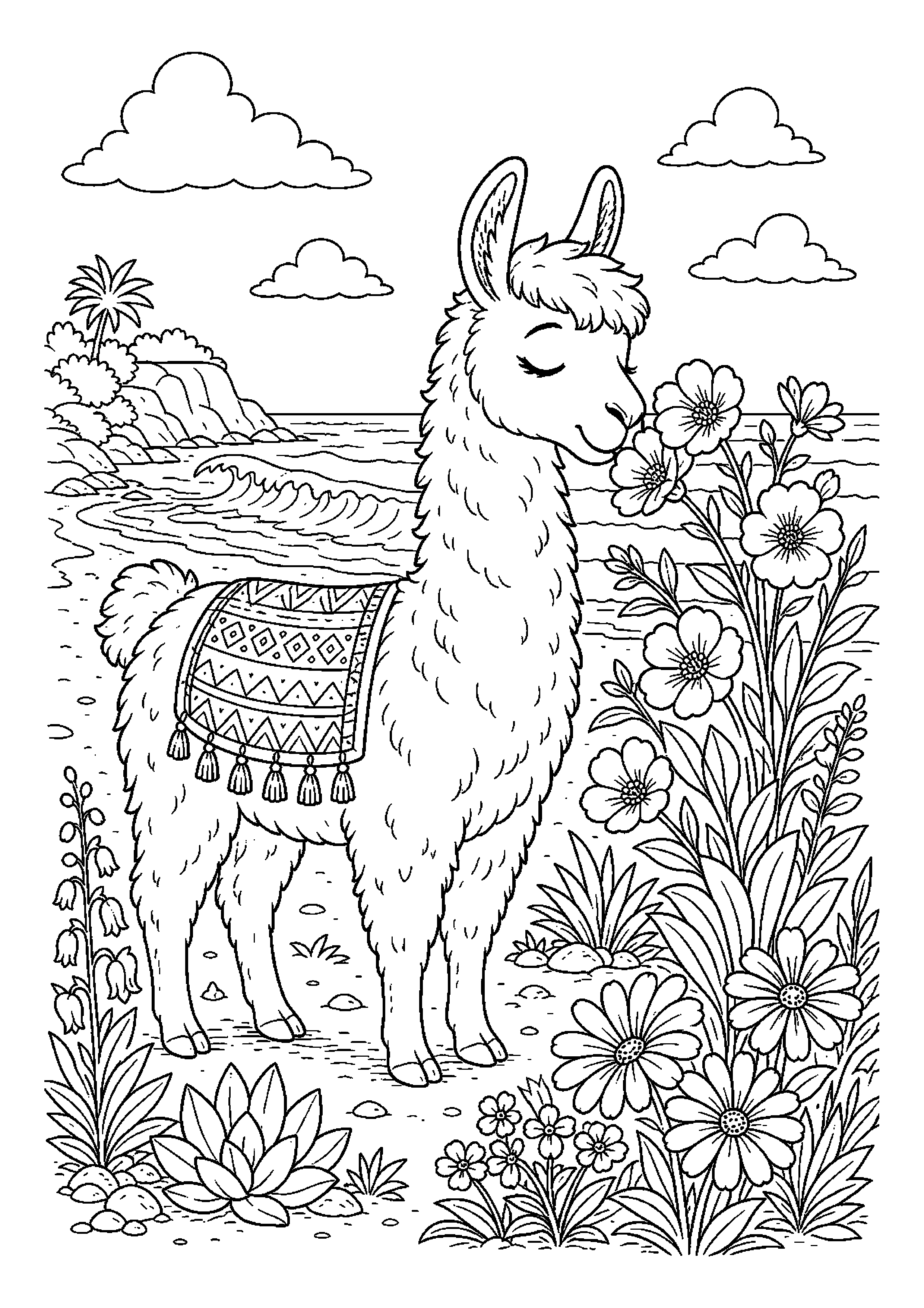 Lama – wącha kwiaty