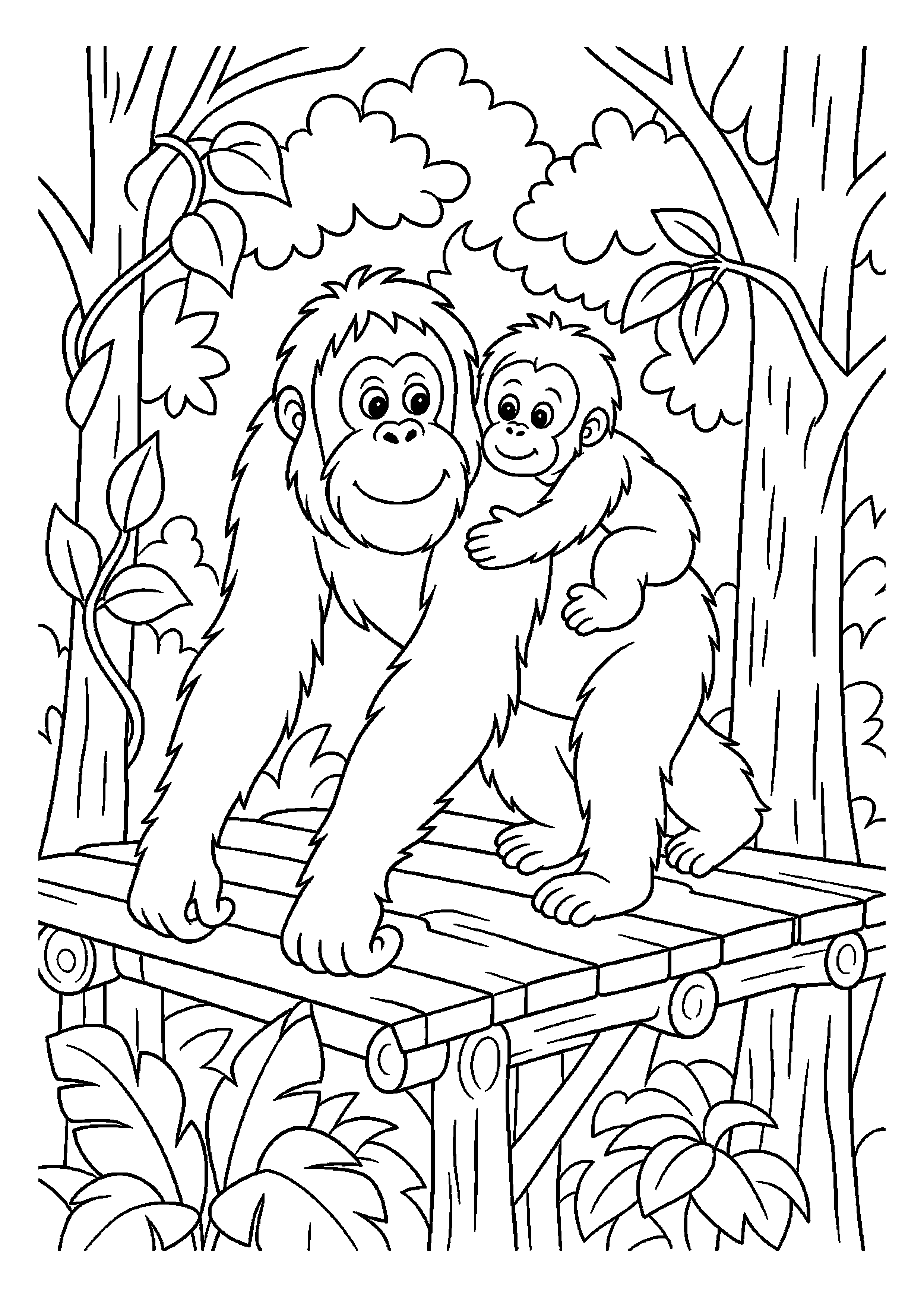 Orangutan wędruje z młodym