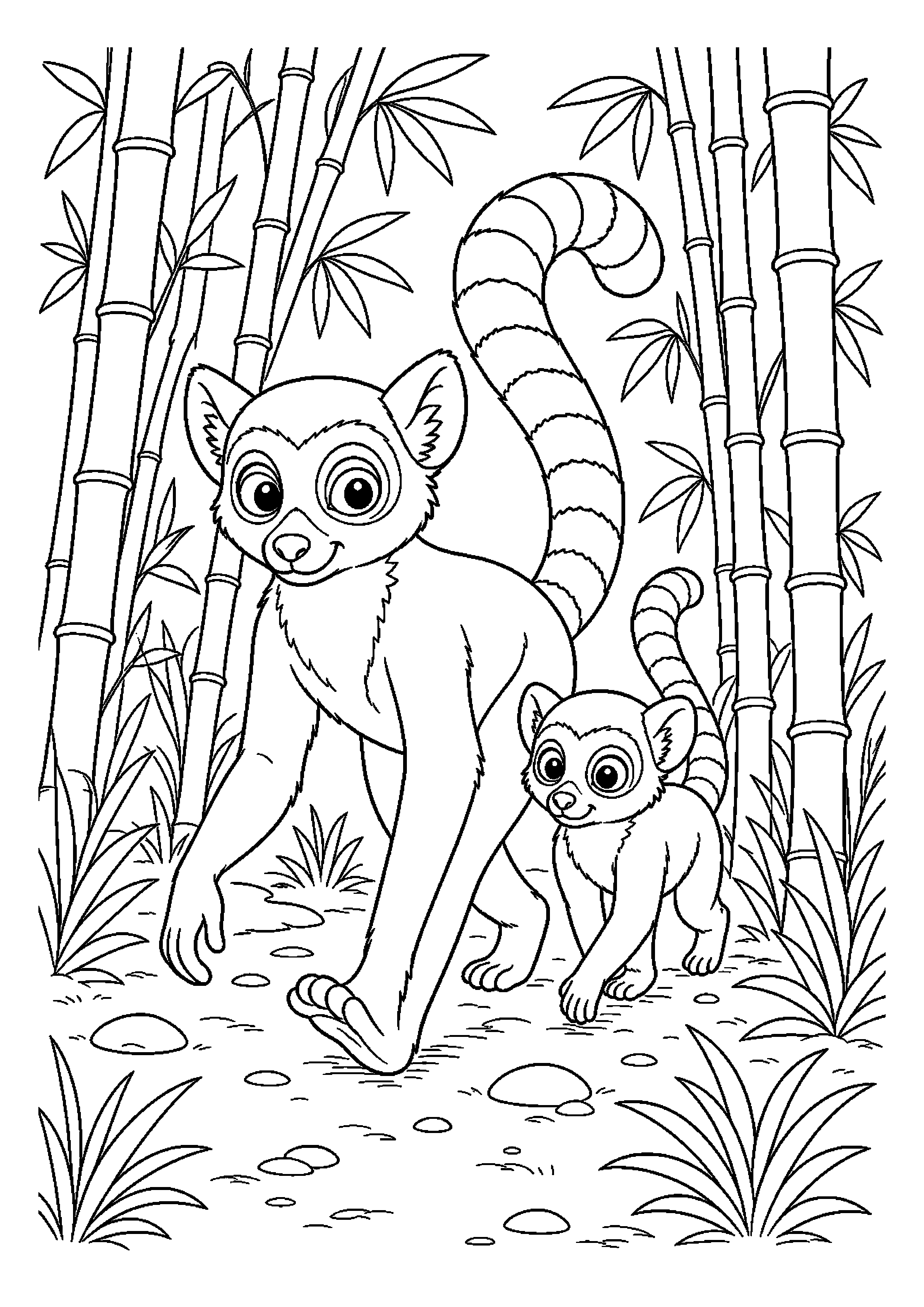Lemur wędruje z młodym