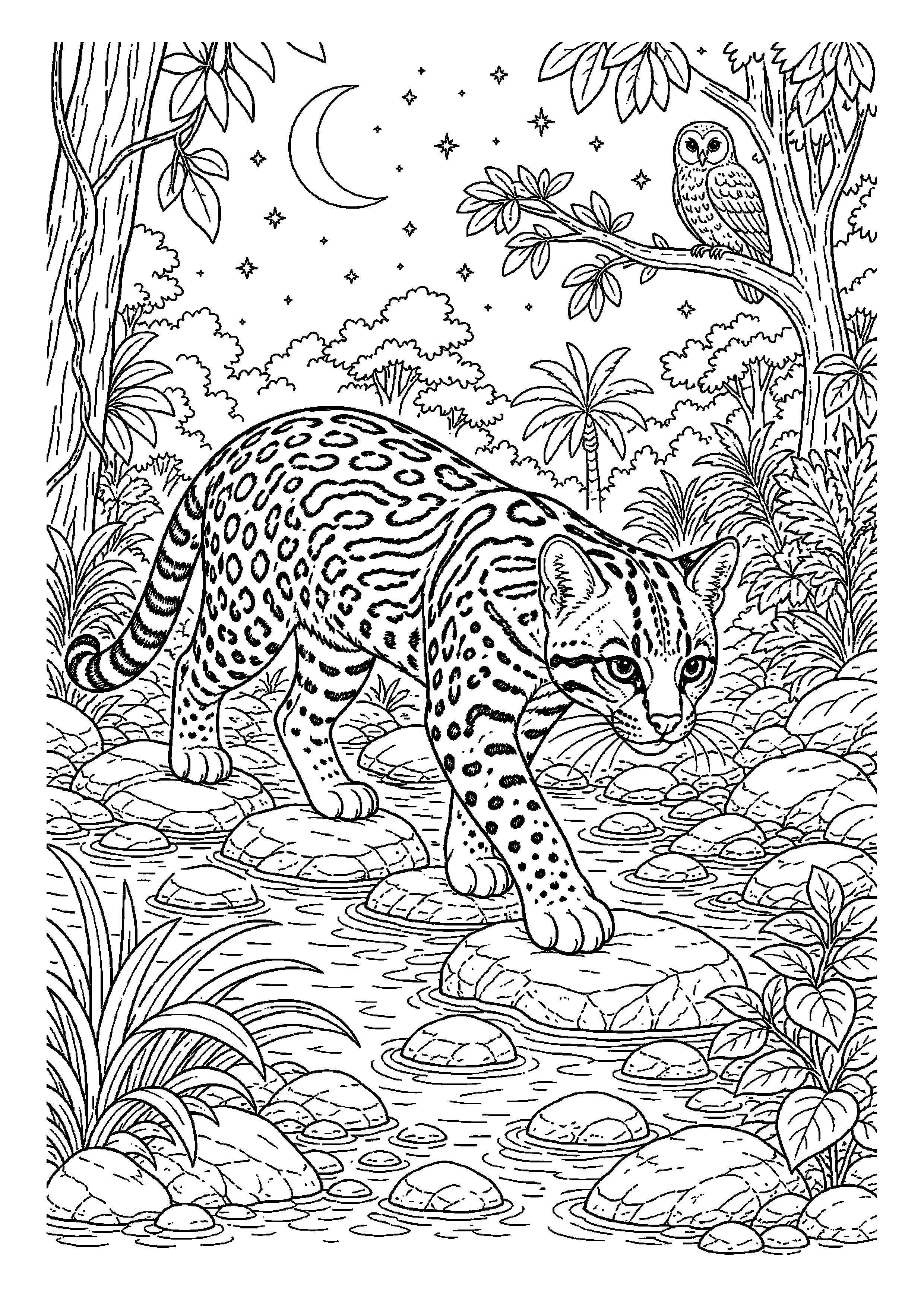 Ocelot przechodzi po kamieniach